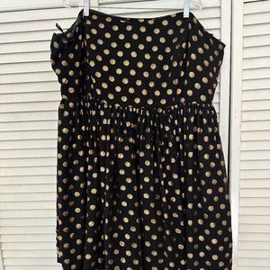 Modcloth Strapless Gold and Black Polka Dot Dress